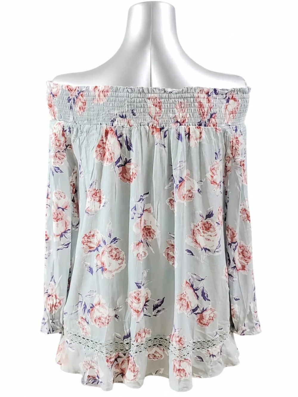 Doe & Rae Floral Sage Green Off Shoulder Boho Blouse Large NWT - Picture 4 of 7